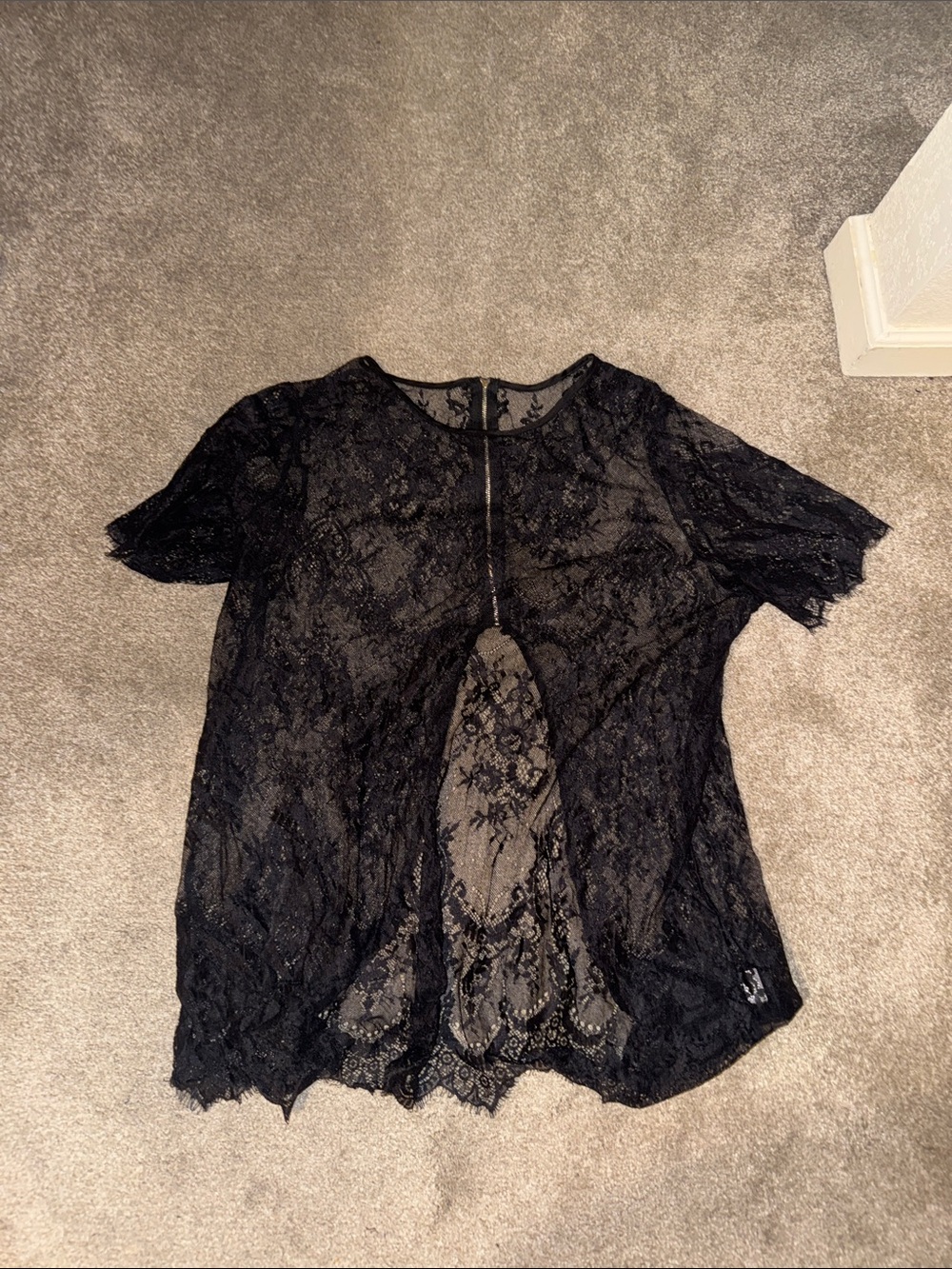 Black Lace Short Sleeve Women's Top
